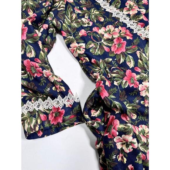 NEW VTG! Women's Fantasies by Morgan Taylor Floral Silk Wool Robe M Blue Pink - Picture 4 of 9